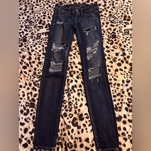 American eagle super stretch Distressed Dark Blue skinny Jeans